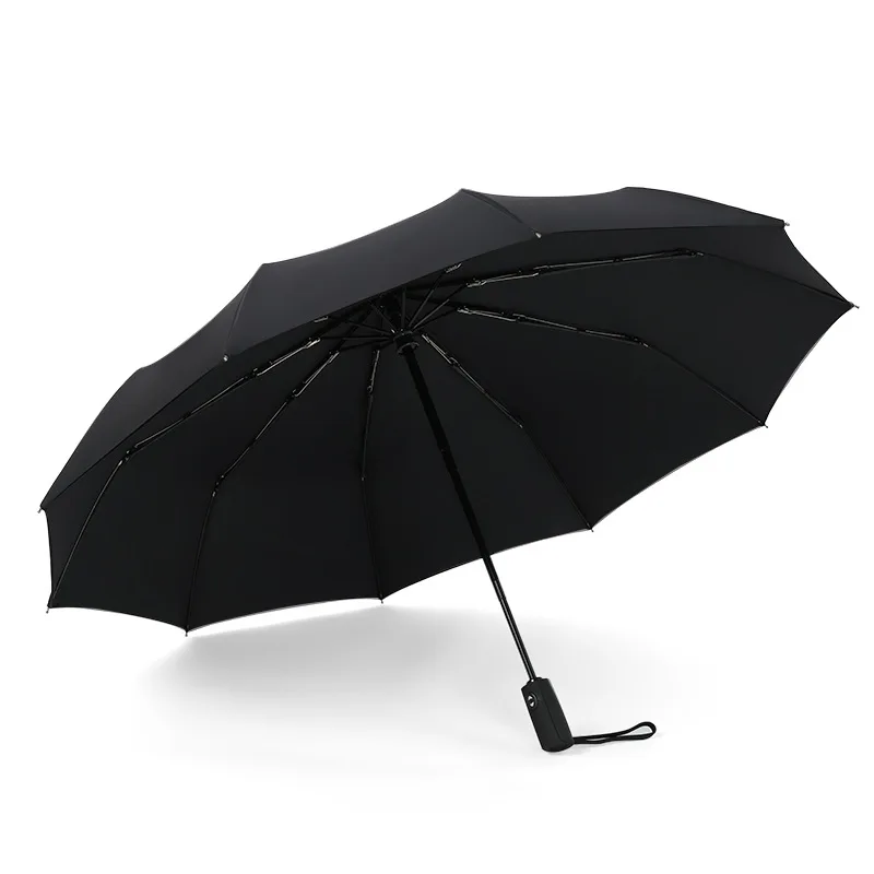 Женский 10K двухслойный ветрозащитный полностью автоматический зонтик мужской женский мужской тройной складной коммерческий большой прочный каркас зонтик - Цвет: Черный