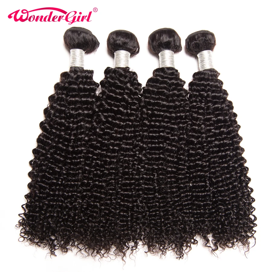 Бразильские афро кудрявые вьющиеся волосы 4 пучка предложения пучки волос Remy человеческие волосы для наращивания 1B/натуральный цвет Чудо-девушка