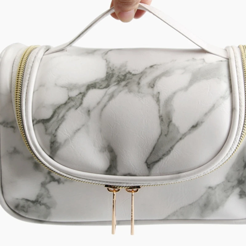 ABZC-Women Organizer Insert Bag Marble Cosmetic Bag Waterproof Travel Makeup Brush Bag Storage Pouch Toiletry Wash Beaut Kit