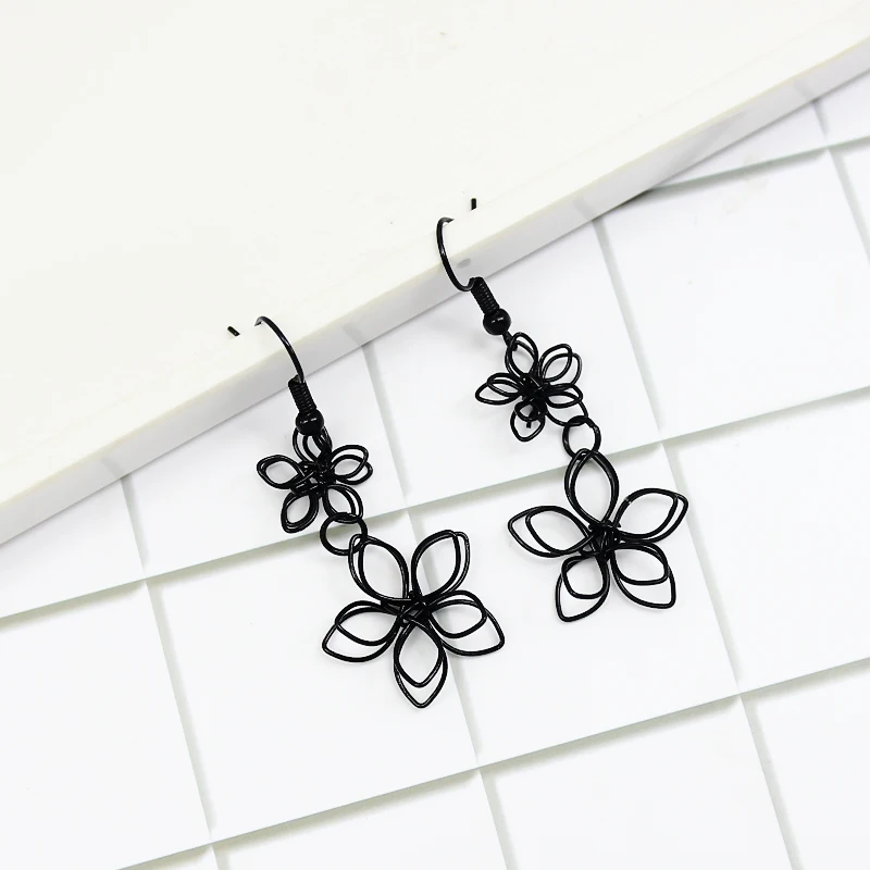 Vintage Black Forest Flower Big Hollow cherry blossoms Earrings for Women Korean Exaggerated Temperament Gothic Accessories