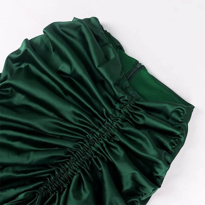 NewAsia Two Piece Skirt Set Lantern Sleeve V Neck Crop Top Ruched Midi Skirt Elastic Sexy Party Outfits For Women Matching Sets