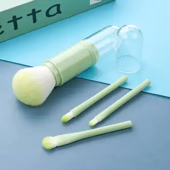 

4 In 1 Portable Makeup Brush Sets Professional Synthetic Fibe Foundation Cosmetic Eyebrow Eyeshadow Lip Brush Beauty Tools