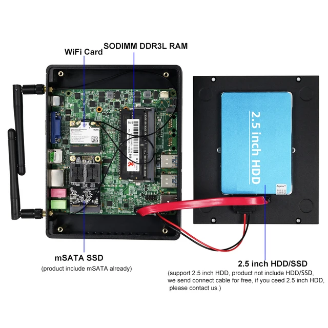 Cheap bez wentylatora Mini PC HTPC Intel Core i5-5200U Celeron Windows 10 pro Komputer stacjonarny DDR3L WiFi VGA Grafika minipc 3