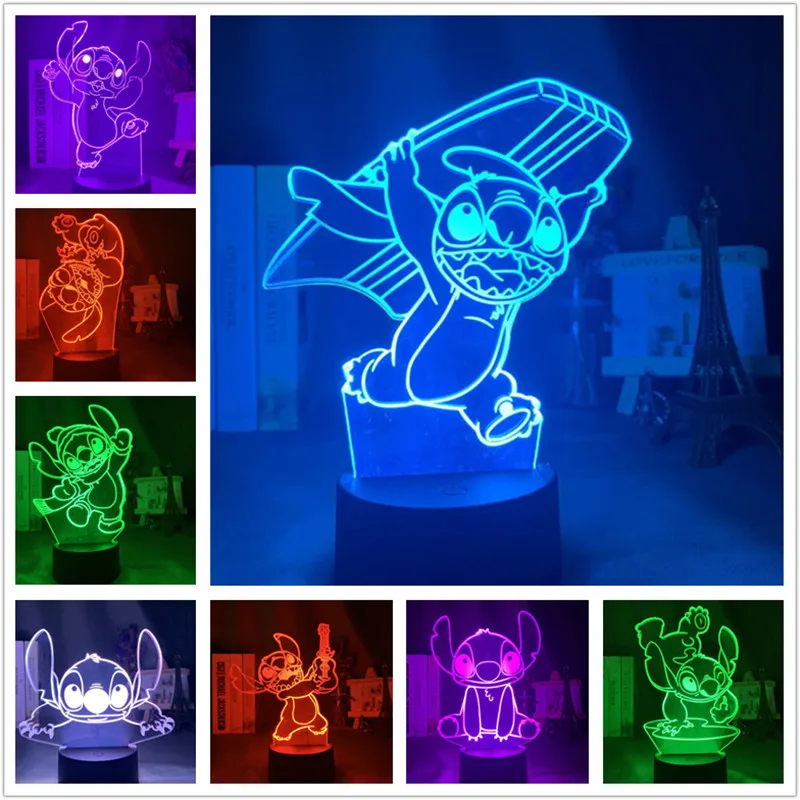 Disney Stitch 3D светодиодный Ночной светильник милая лампа для украшения дома детские