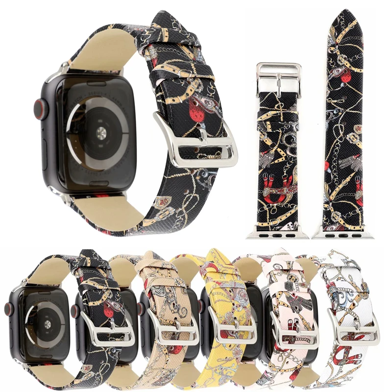 Кожаный ремешок с узором цепочки для Apple Watch Series 5 4 44/40 мм кожаный браслет
