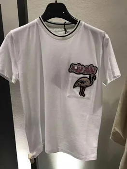 

18 Summer Pink Flamingo Accessories Handmade Nail Beads White Short Sleeve T Shirt 85032 Qing Goods