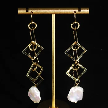 

925 Sterling Silver Geometrical Dangle Earrings For Women Natural Pearl Elegant Drop Earrings Wholesale Lots Bulk Jewelry