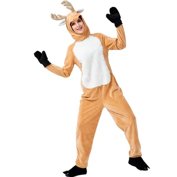 

Parent-child Christmas Reindeer Elk Coral Velvet Fleece Home Jumpsuit COS Clothing Costume Christmas Family Matching Outfits New
