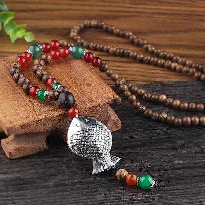 Трендовое этническое непальское венге деревянное ожерелье с бусинами с натуральным камнем Тыква Абак кулон длинный свитер ожерелье для женщин мужские ювелирные изделия - Окраска металла: style8