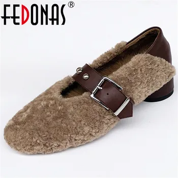 

FEDONAS Autumn Winter Warm Wool Women Pumps Buckle Shallow High Heels Casual Basic Shoes Woman Classic Female Newest Loafers
