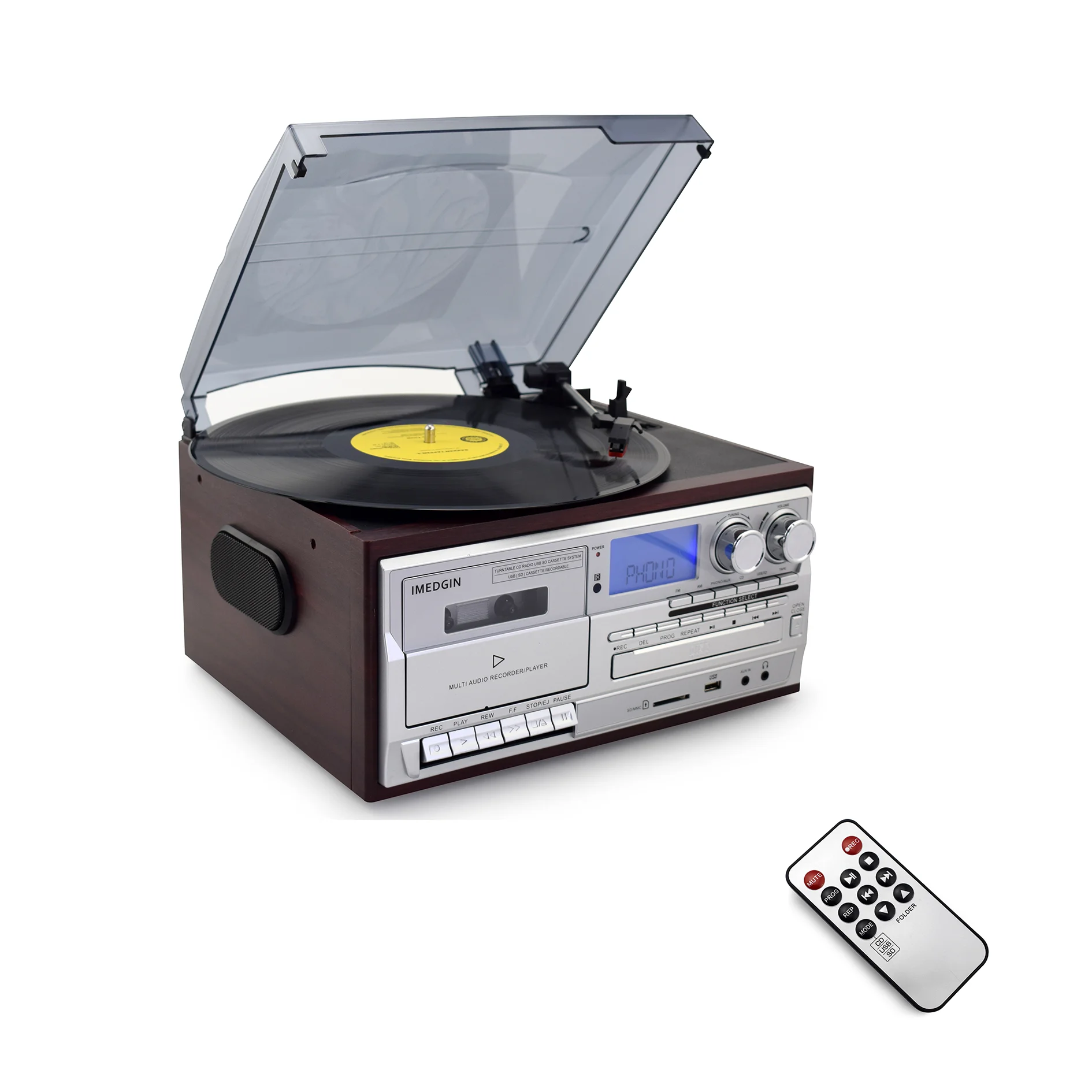 

Gramophone LP Vinyl Record Player CD/Cassette Player Bluetooth bulid in speaker Remote control