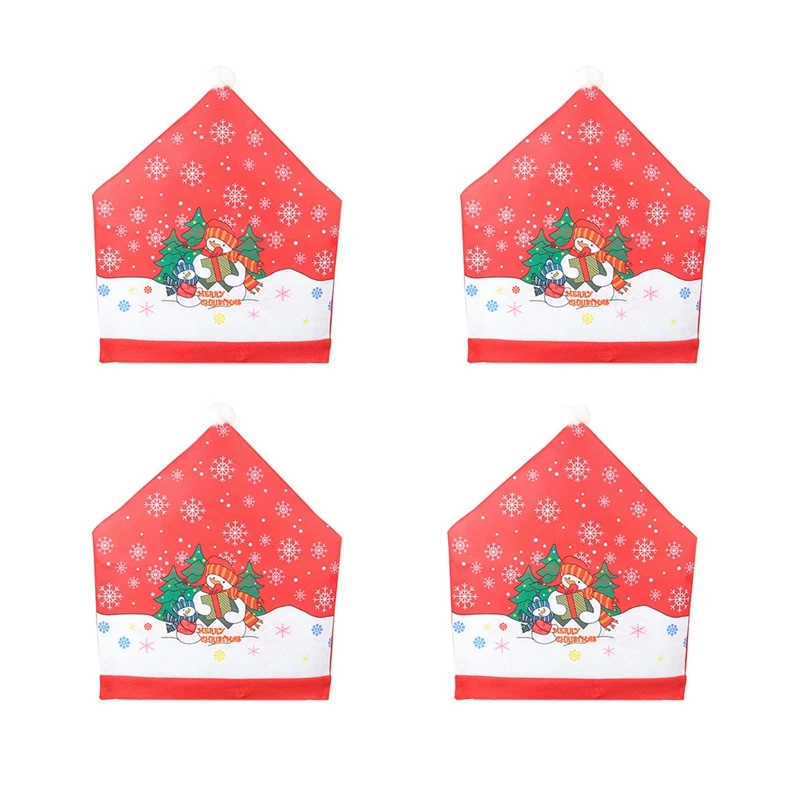 

4 Pcs Set Christmas Chair Decoration Red Non-Woven Big Hat Chair Cover Stool Set Home Decorations for Christmas New Year Decorat