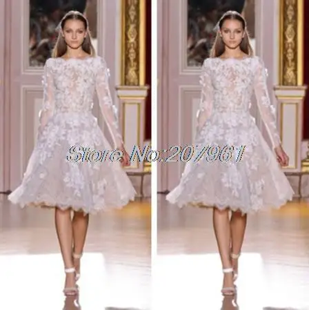 Vendita Calda Collo Alto Pizzo Manica Lunga Corto Bianco Zuhair Murad Abito Da Sera 2019 Vestido De Noiva