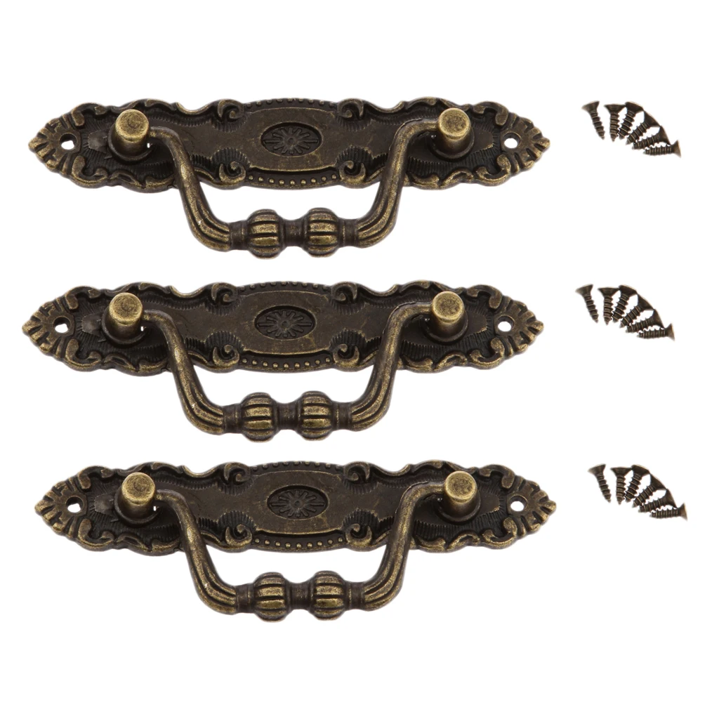 3x Vintage Bronze Jewelry Cabinet Kitchen Cupboard Drawer Door Pull Handle