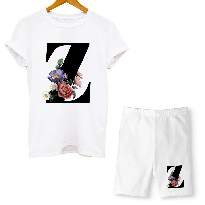 loungewear sets 2021 Summer New Two Pieces Women's Sets 26 Letter Print Short Sleeve O-neck T Shirt And High Waist Sport Shorts For Femme Casual midi skirt co ord Women's Sets