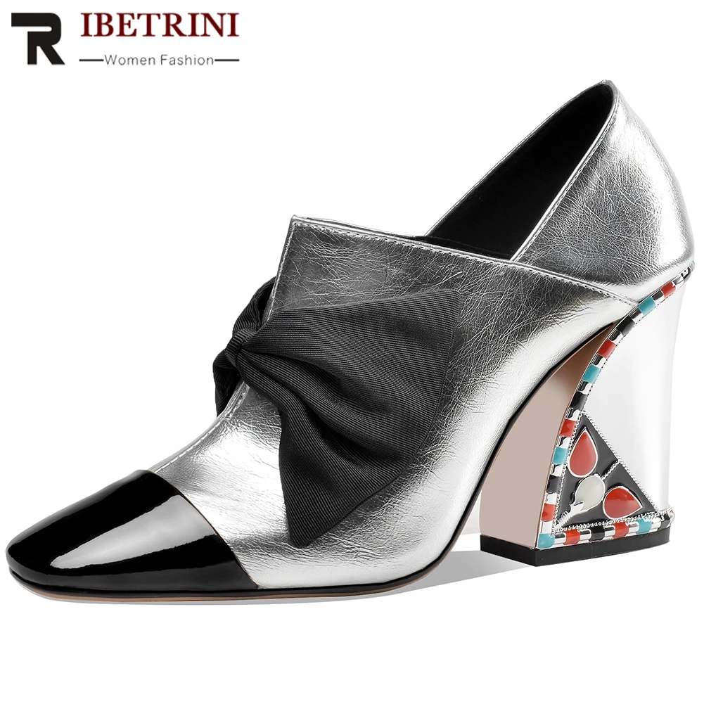 RIBETRINI Spring New Brand Designer Shoes Woman Cool Patchwork Patent Leather Pumps Women 2020 Office Elegant High Heels | Обувь