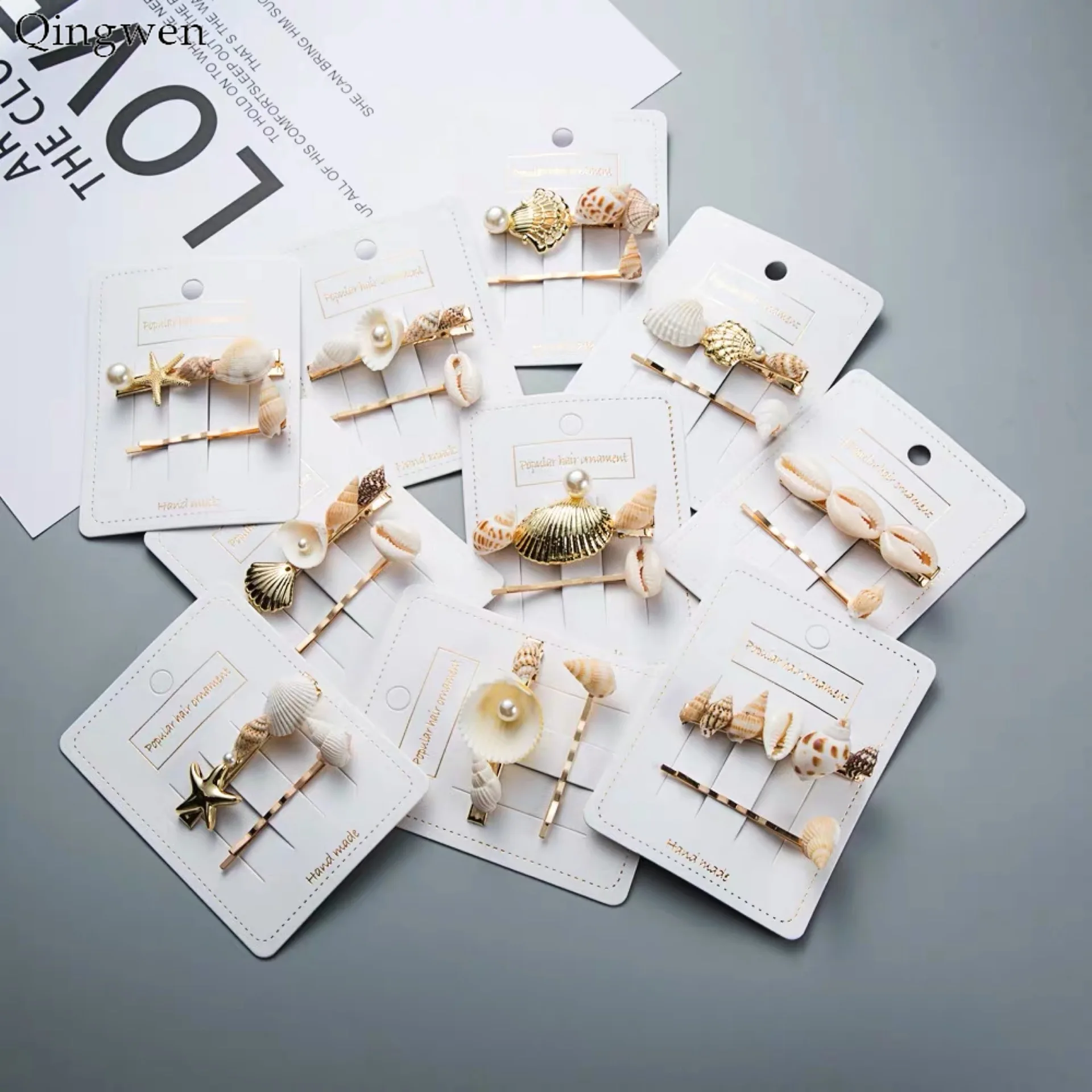 

Qingwen Women New Fashion Creative Retro Personality Hairpin Female Pearl Shell Hair Accessories BP-Bobby Pin Headwear CE0963/w