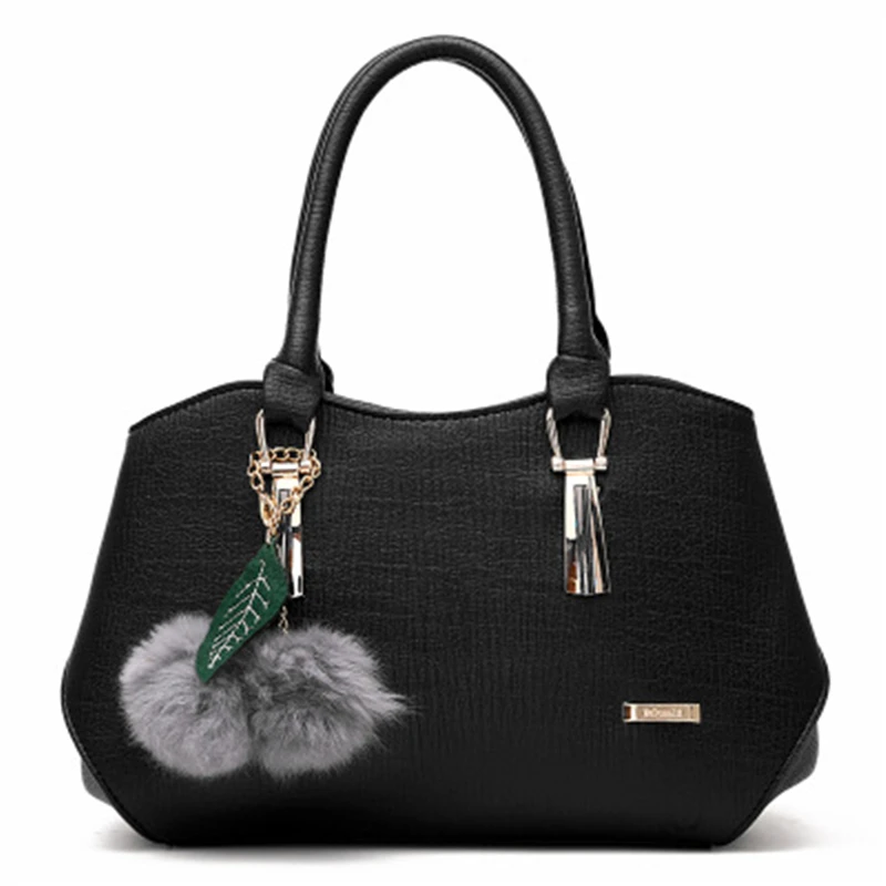 

Bags Women Leather Handbags 2019 Luxury Ladies Hand Bags Purse Fashion Shoulder Bags Hanging hair ball PU leather big
