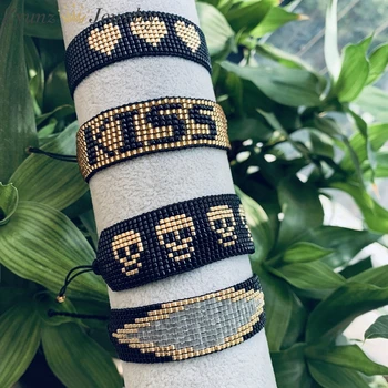 

5PCS, Skull / Heart / English Letter Fashion Woven Bracelet, Trendy Bracelet, Miyuki Rice Beads Woven Bracelet