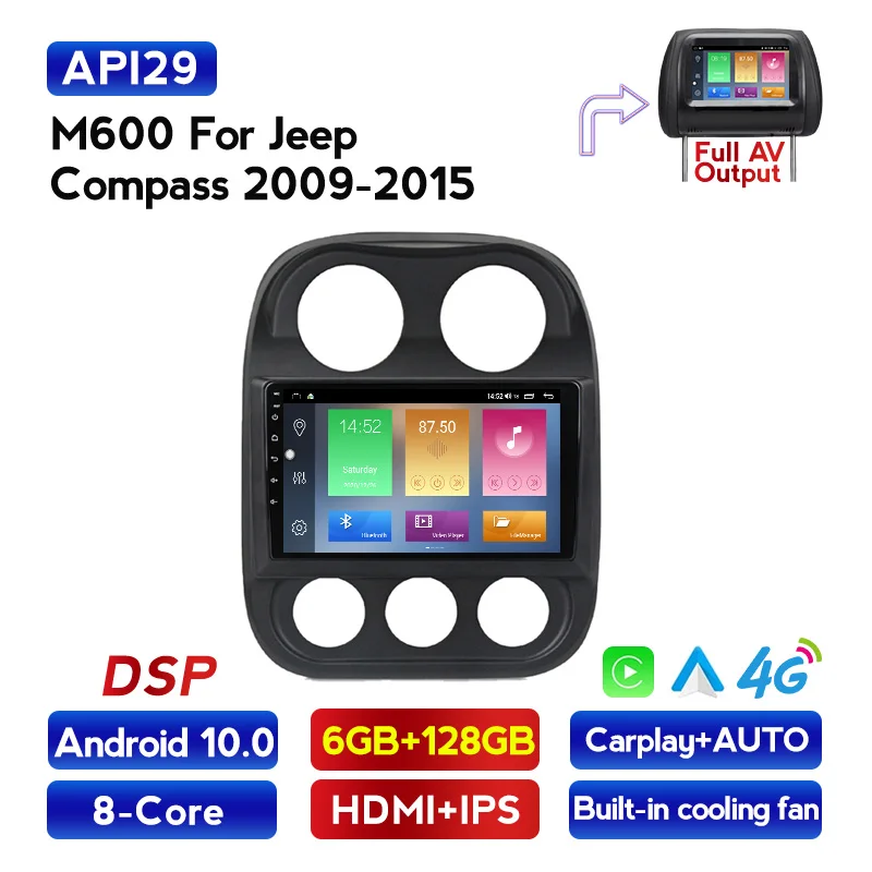 4G LTE Android 10 для JEEP compass Патриот 2010 2012 2013 2014 2015 2016 Мультимедиа Стерео DVD плеер