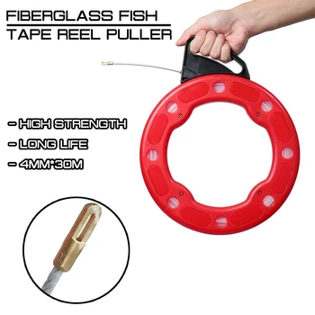

Fiberglass Fish Tape Reel Puller 4mm*30M Pulling Wire Cable Puller Conduit Ducting Rodder Pulling Wire Cable Red Ducting Rodder