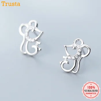 

Trusta Genuine Fashion 925 Sterling Silver Sweet Little Dazzling CZ Hollow Mouse Earring For Women Wedding Jewelry Gift DS2536