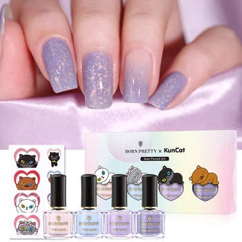 

BORN PRETTY & KunCat Joint Product 4 Pcs Nail Polish Set Purple Nude Color Nail Art Varnish Lot Nagel Kunst Nails Decorations