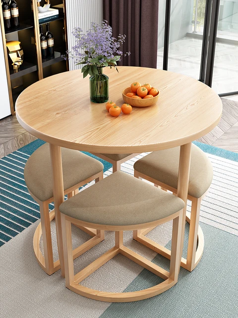 Mesa Plegable de madera maciza para el hogar, Mesa de comedor portátil  Simple y sillas para exteriores, Mesa pequeña redonda para el hogar,  escritorios, Mesa Plegable - AliExpress
