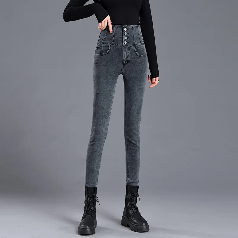 Jeans woman Pencil Pants High Waist Slim Stretch Four Breasted Jeans Women 2020 Summer