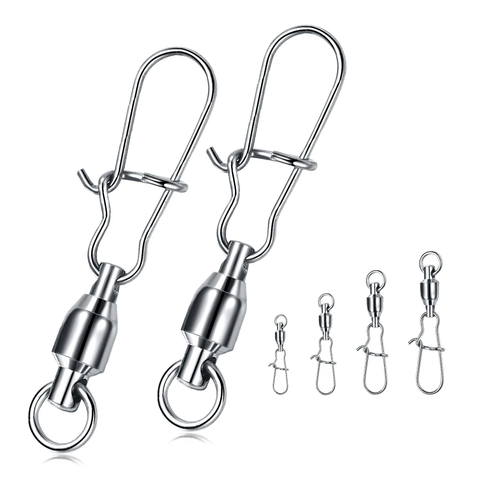 10PCS/lot Stainless Steel Fishing Connector Swivels Interlock Rolling with Hooked Bearing Fishhook Lure Tackle Accessories
