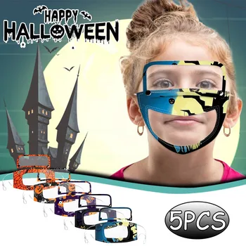 

5PCS mascarillas reutilizables lavables Halloween Kids Mask Clear Expression Lip Reading Mask with Detachable Eye Shield A60