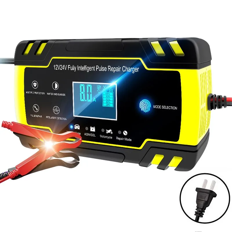 US Plug 12V 8A 24V 4A адаптер для быстрого автомобильного Батарея Зарядное устройство ЖК-дисплей Дисплей полностью автоматическая умная ремонт Зарядное устройство s для AGM гель Мокрый Сухой свинцово-кислотные аккумуляторы для мотоциклов - Цвет: US Plug