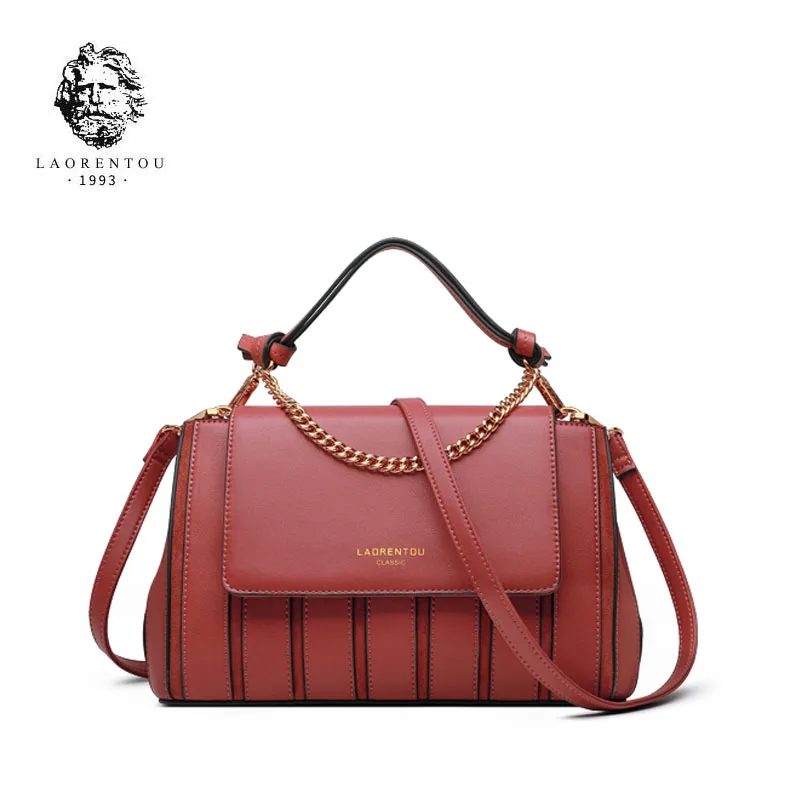 

LAORENTOU 2019 New women leather bag Fashion Cowhide red women leather handbags tote women leather shoulder Crossbody bag