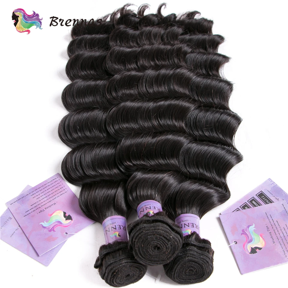 Brennas бразильские волосы пряди свободная волна Пряди человеческих волос для наращивания средний коэффициент Волосы remy ткань для женщин естественный цвет 3 шт./упак