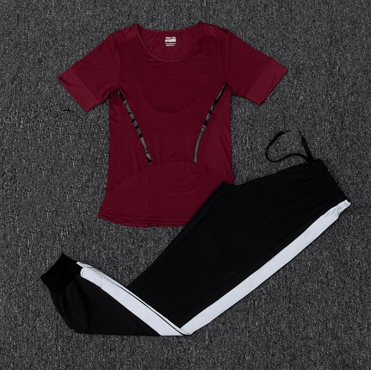 Hot sale women quick dry yoga sets fitness gym 2/3 piece set t shirt+bra+pants outdoor sports running clothes training suit sets - Цвет: 2 piece set f