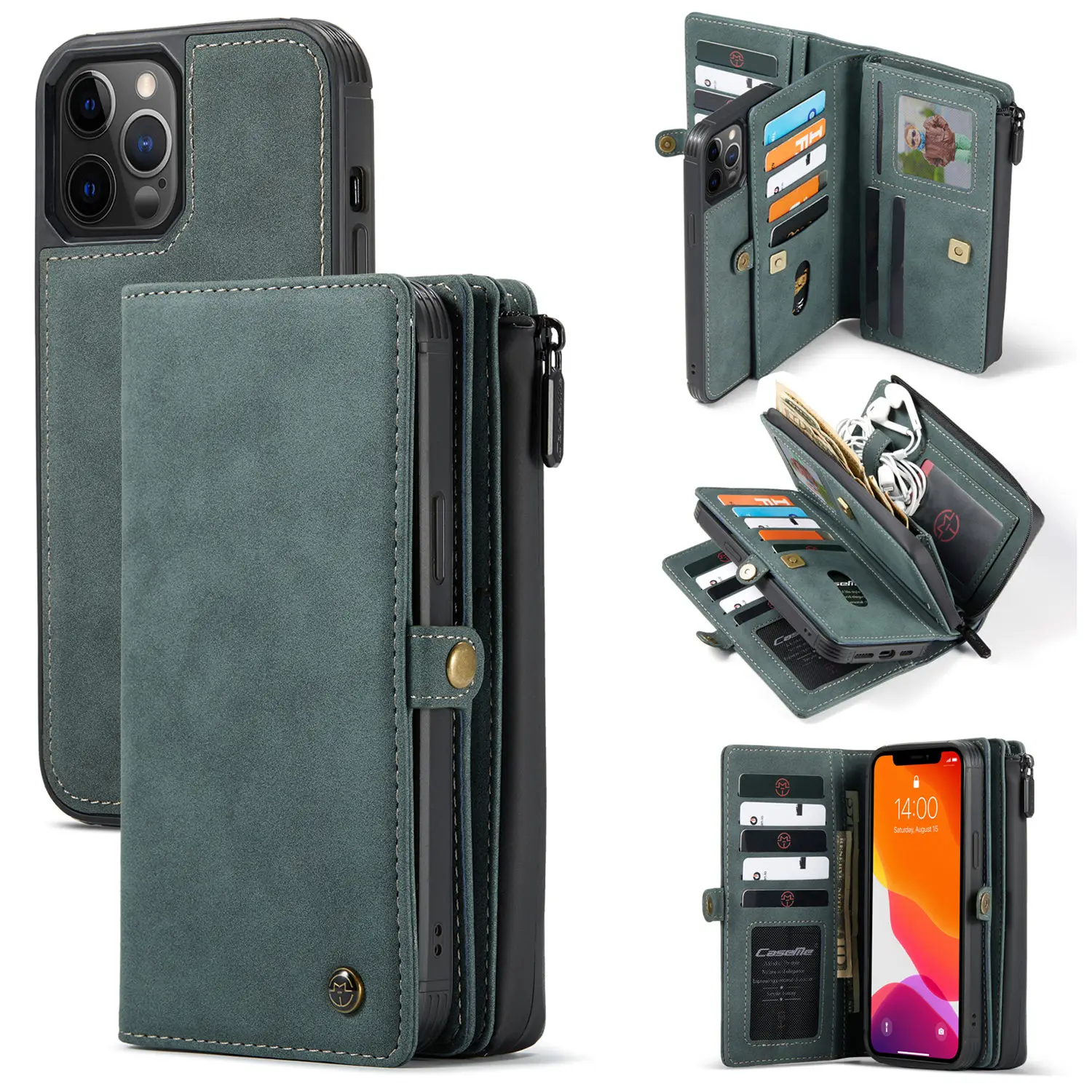 CaseMe Wallet Case For iPhone 12 mini/iPhone 12 Por Max Zipper Wallet Leather Original Zipper Flip Wallet Leather for 12 Por Max