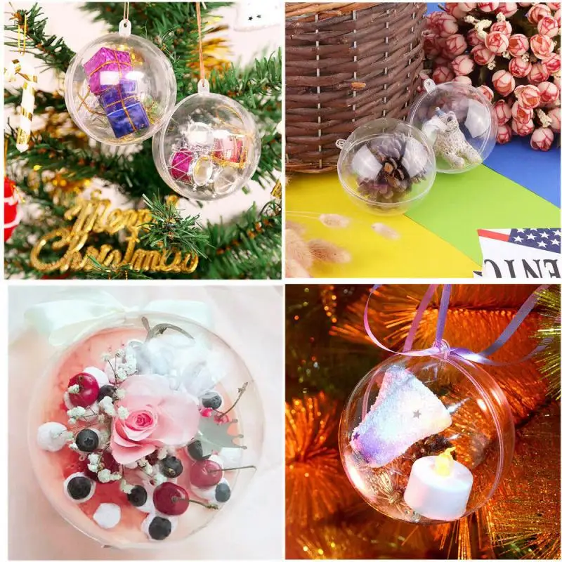 5pcs / Set Clear Plastic Craft Ball Acrylic Transparent Hollow Sphere Hanging Decor Bauble Christmas Decoration Baubles Gift