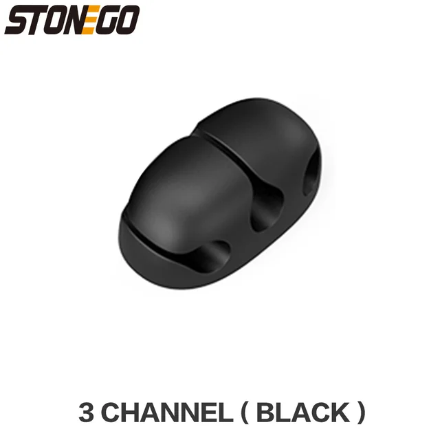 USB Cable Organizer Wire Winder Silicone Tie Fixer Wire Management organizador Cord Clip Office Desktop Phone Cables holder 3 Channel ( Black )