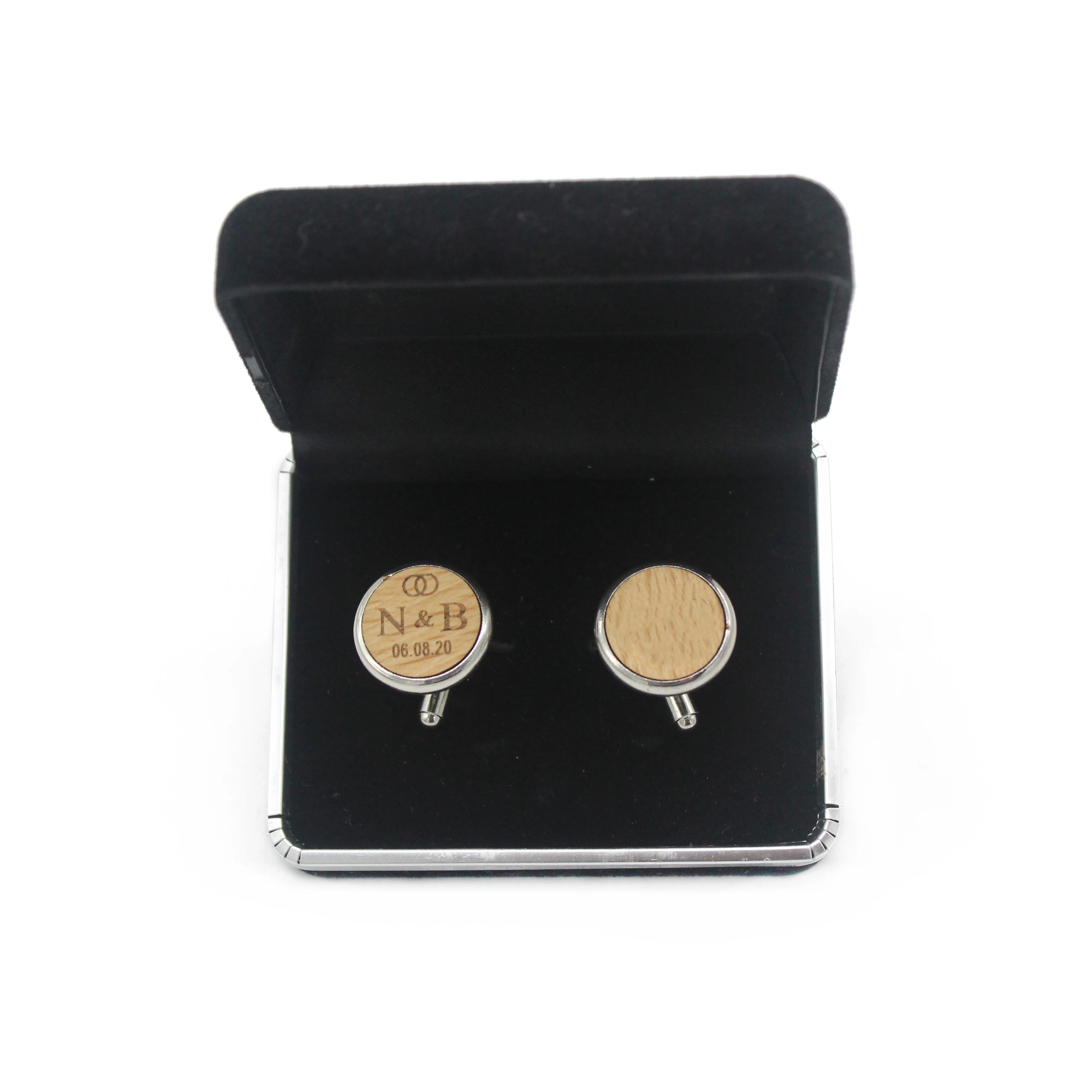 

1 Set Personalized Engraved Wodden Man Cufflink Wedding Cufflinks Suit Cuff Decor With Box Wood Gift Favors