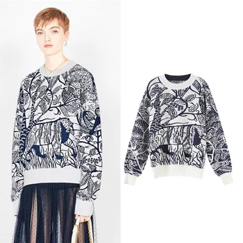 

New pullovers female ins super heavy fire tiger embroidery long sleeved loose knitted SA1053