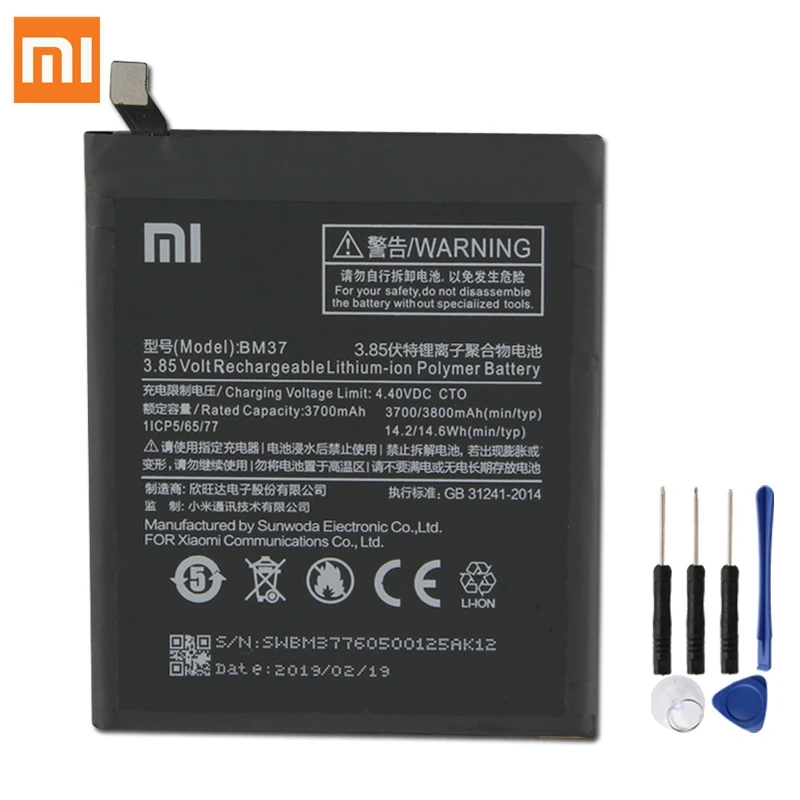 Оригинальная замена Батарея для Xiaomi Mi 5S плюс 5splus BM37 Натуральная кожа телефон Батарея 3800 ма-ч
