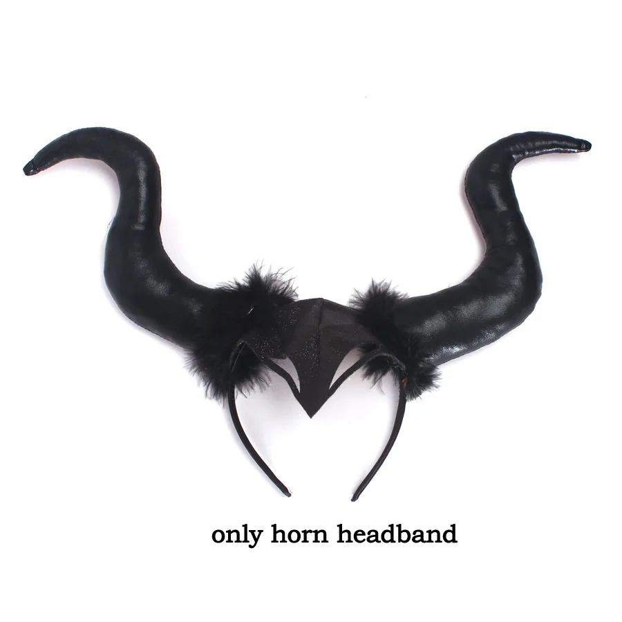 just horn headband Фиолетовый, черный Детский костюм малефисенты для девочек, темно-ведьма, злодей, Хэллоуин, вычурная юбка, платье вечернее праздничное карнавальное бальное платье - Цвет: just horn headband