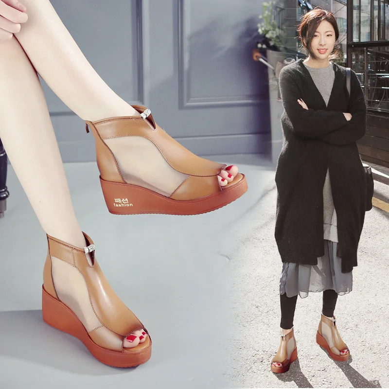

2020 New Style Europe And America Waterproof Platform WOMEN'S Wedge Heels Thick Bottomed Rome Platform Heel Women's Sandal Boots