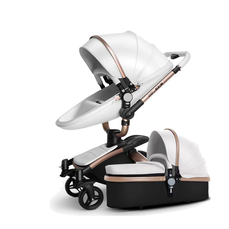 Latest Product  baby stroller PU 2 in 1/ 3 in 1 High landscape stroller folding two way baby stroller four wheel tr 
