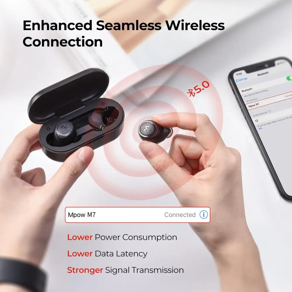 Беспроводные наушники Mpow M7 TWS водонепроницаемость iPX7 Bluetooth 5 0 время