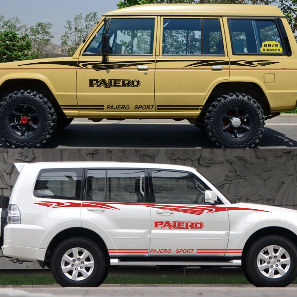 2 шт. для Mitsubishi Pajero, длинные боковые наклейки для автомобиля, виниловые наклейки для автогонок, персонализированные наклейки, аксессуары для тюнинга автомобиля