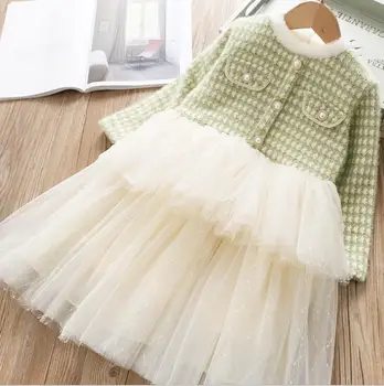

Girl Pearl Dress Baby Girls Winter Thicken Plaid Princess Dress Girl Warm Lining Tulle Dress Kids Clothing Wholesale
