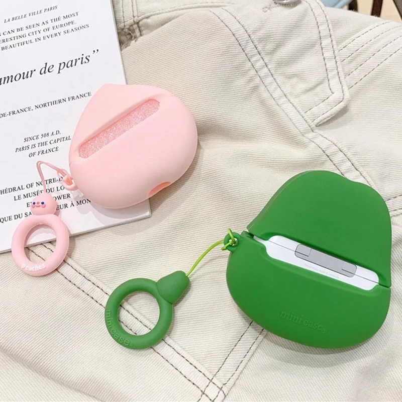 Чехол для AirPods с милым рисунком персика авокадо с петлей, беспроводной чехол для наушников Airpods Pro, силиконовый чехол для наушников
