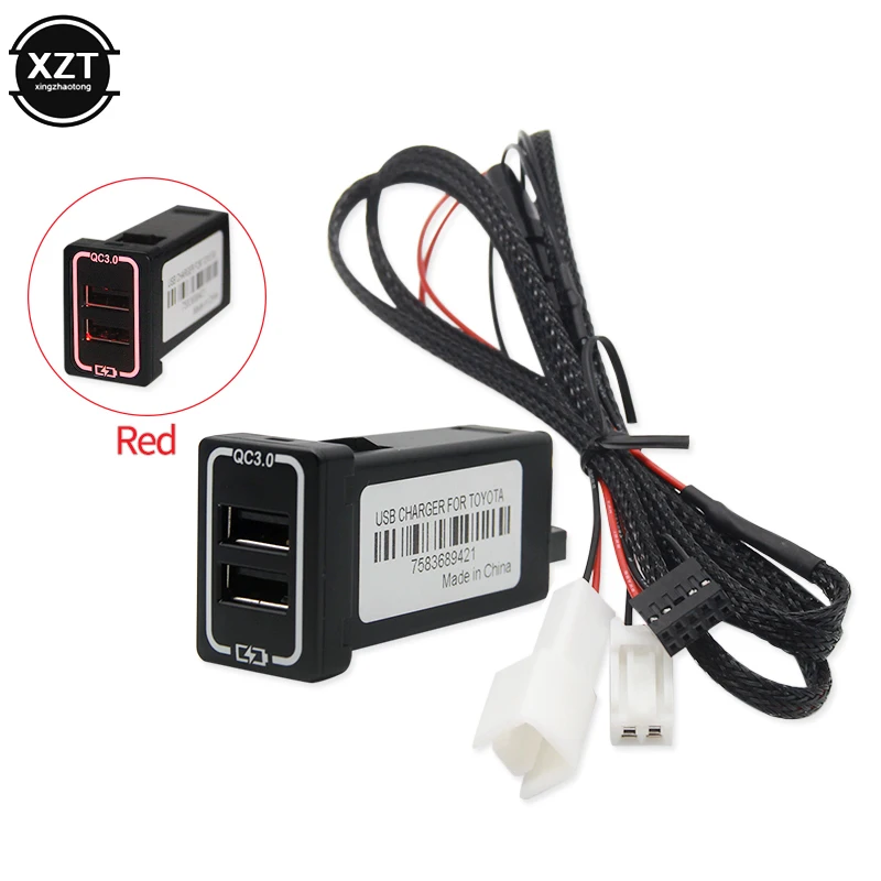 QC3.0 Quickcharge автомобильное зарядное устройство двойной USB телефон PDA адаптер DVR Plug& Play кабель для Toyota серии автомобилей - Название цвета: red