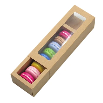 

LBER Macaron Transparent Window Box Kraft Paper Drawer Box Baking Biscuit Moon Cake Food Packaging Box